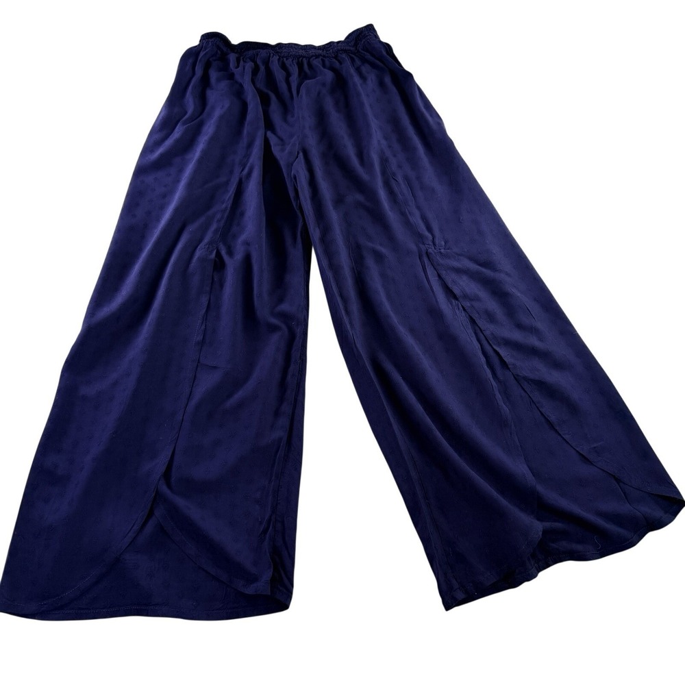 Anthropologie Slit Front Purple Flowy Elatic Waist Ankle Pants Large